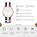 cofuo Men's Nylon Strap Watch Unique Analog Quartz Waterproof Business Casual Big Face Dress Wrist Watch with Blue White Red Striped Canvas Band