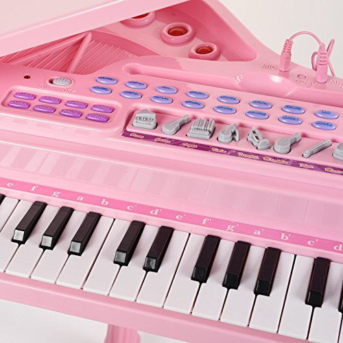 Mallya Musical Kids Electronic Keyboard Childs 37 key Toy Grand Beginner Baby Piano with Bench and Microphone Princess Pink - Thumbnail 2