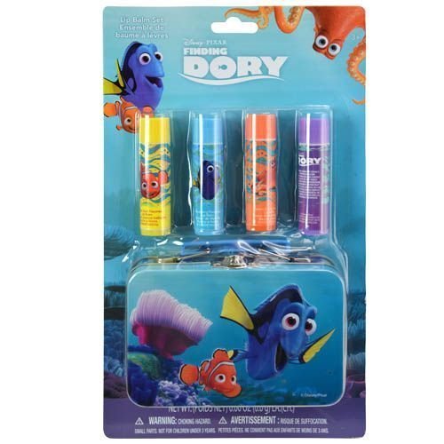Townley Girl Disney Finding Dory Sparkly Lip Balm For Girls, 4 pack with Decorative Carrying Tin
