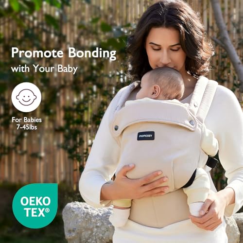 Momcozy Baby Carrier - Ergonomic, Cozy and Lightweight Carrier for 7-45lbs, Effortless to Put On, Ideal for Hands-Free Parenting, Enhanced Lumbar Support, Purehug for Infant to Toddler, Khaki