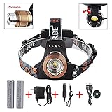 2000 Lumens Headlight Headlamp , LED Beam Head Lamp Light Torch , Zoomable Spotlight Floodlight , Rechargeable Waterproof Flashlight , for Night Fishing Hunting Camping Hiking Cycling Riding Running (Coffee)