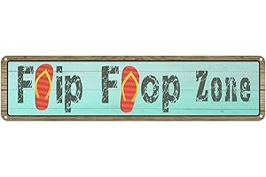 JACEVOO Flip Flop Zone Tin Sign Vintage Rustic Decor Home Pool Tropical Beach Patio Wall Decoration Pool Metal Street Sign 4x16 Inch