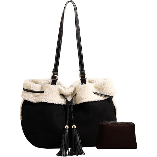 CORIOS Cute Fluffy Plush Shoulder Bag – Soft Furry Crossbody Handbag For Women With Bow (Small Tote)