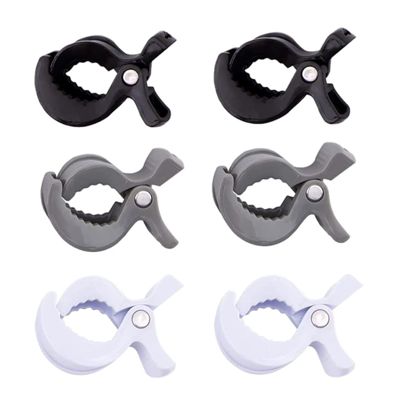 6 Pack Baby Pram Clips,Universal Buggy Clips Clasps Pram Grippers,Blanket Clamp (White Black Grey)