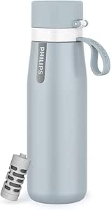 Philips Water GoZero Everyday Water Filter Bottle with Replaceable Filter and Straw, Transform Tap Water into tastier Drinking Water Lightweight Tritan Plastic/Stainless Steel 22 oz/18.6 oz