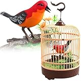 Liberty Imports Singing and Chirping Bird Toy in Cage - Realistic Sounds and Movements - Sound Activated