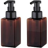 UUJOLY Foaming Soap Dispenser, 450ml (15oz) Refillable Pump Bottle Plastic for Liquid Soap, Shampoo, Body Wash (2 Pcs) (Amber)