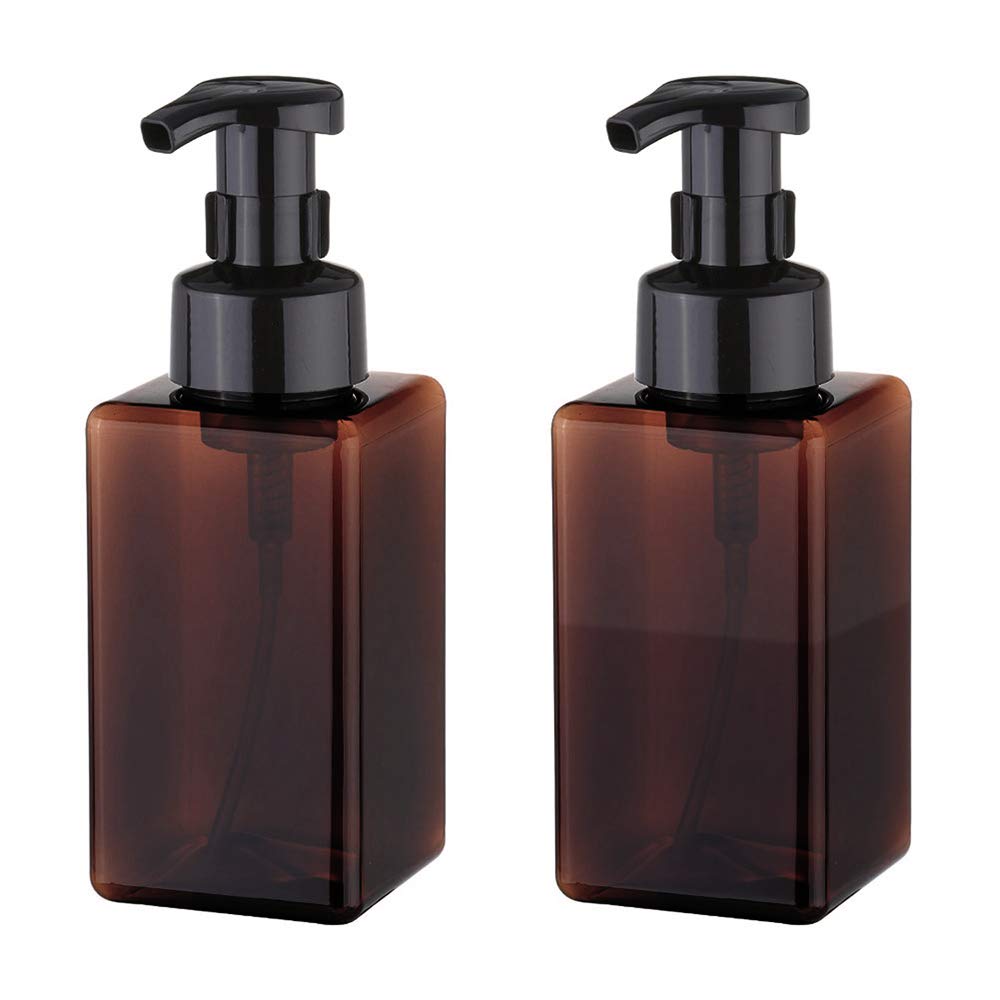Photo 1 of UUJOLY Foaming Soap Dispenser, 450ml (15oz) Refillable Pump Bottle Plastic for Liquid Soap, Shampoo, Body Wash (2 Pcs) (Amber)