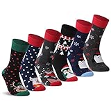 Christmas Socks, Printed Fun Colorful Festive, TXXM Unisex Novelty Christmas Holiday Gift Crew Dress Socks 3-6 Pairs