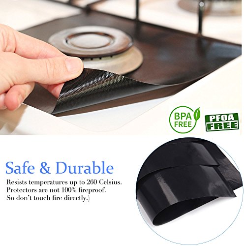 4 PCS Gas Range Protectors, Cuttable Black Stovetop Burner Protector Liner Cover Cleaners 0.2mm Thickness, FDA Approved, Non-Stick, Dishwasher Safe, Easy to Clean for Kitchen Cooking
