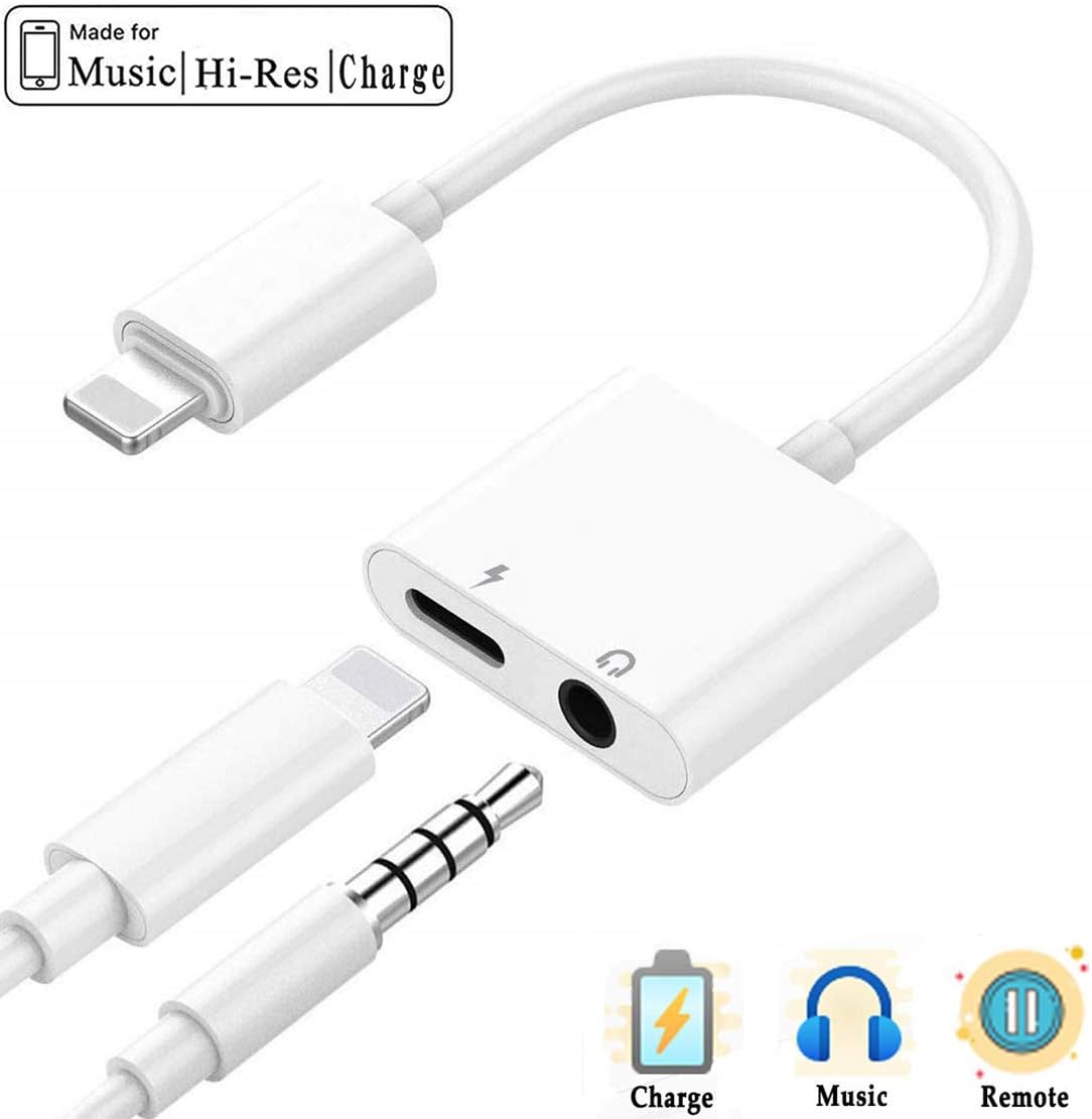 for iPhone Dongle Splitter 3.5 mm Headphone Jack Adapter Charger for iPhone 8/8 Plus/ 7/7 Plus/X/10/XS/XS Max/XR Earphone Adaptor and Listen to Music 3.5 mm Aux Audio and Charger Adapter Converter