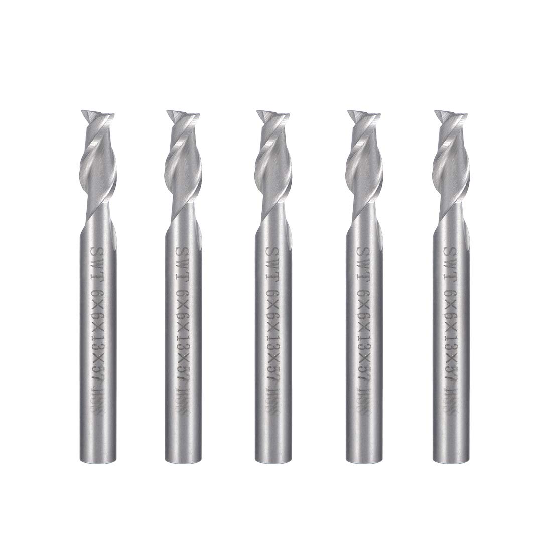 sourcingmap 5pcs 6mm Shank 6mm x 13mm Straight Flat Nose End Mill Cutter CNC Router Bits 2 Flute