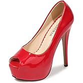 OCHENTA Women's Peep Toe Stiletto Heels Platform High Heel Prom Sexy Dress Pumps Patent Red Tag 38 - US B(M) 7