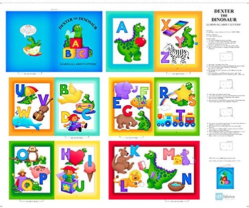 Quilting Treasures DINOSAUR ABC BOOK FABRIC PANEL - Alphabet Soft Book Panel - QT88 100% Cotton