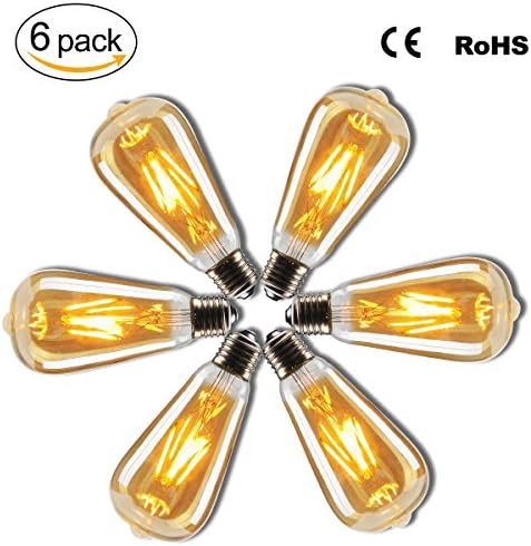 Edison LED Bulb, Amber 6W Vintage LED Filament Light Bulb, 2800K Daylight (Neutral White), 60W Incandescent Equivalent, E26/E27 Base Lamp for Restaurant,Home,Reading Room,Office (pack of 6)