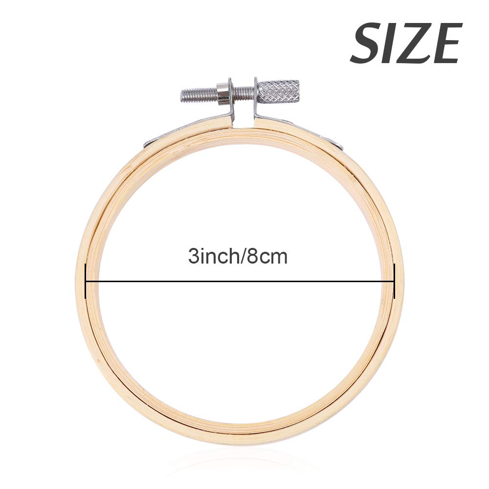 Caydo 12 Pieces 3 Inch Wooden Round Embroidery Hoops Adjustable Circle Cross Stitch Hoop Ring Bulk for Christmas Home Ornaments, Art Craft Handy Sewing