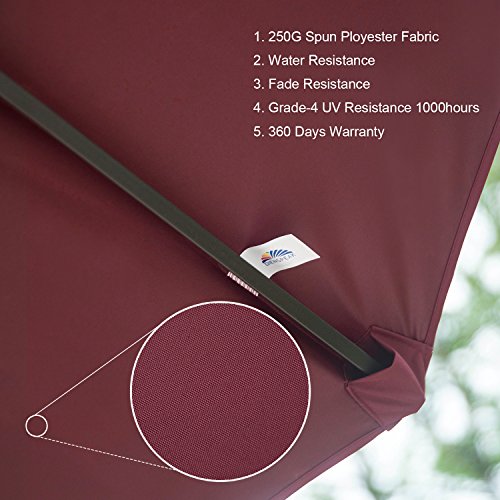 Dienspeak Updated Version 7.5 ft. Round Outdoor Market Patio Umbrella with Push Button Tilt and Crank Lift (Red(w/cover)) - Thumbnail 3