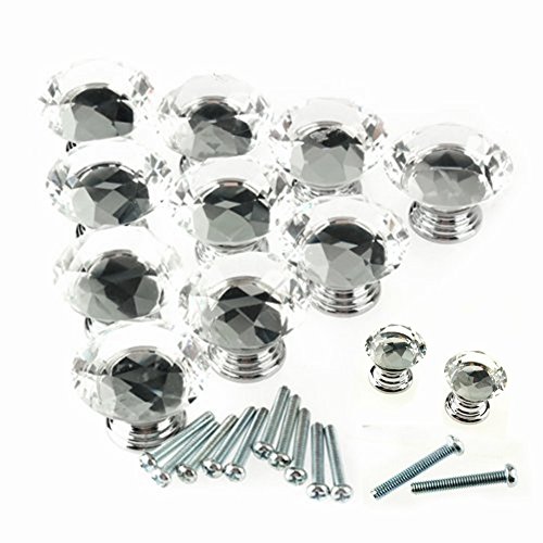 Yosoo 12pcs 25mm Diamond Shape Crystal Glass Cabinet Knob Cupboard Drawer Pull Handle Door Drawer Knob