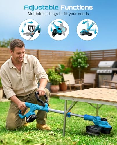 Seesii 21V Brushless 13" Electric Weed Wacker Cordless String Trimmer and Wheeled Edger with 2 x 4.0Ah Battery, Telescopic Pole (42"-56"), Auto-Feed, Ultra-Lightweight for Yard/Lawn