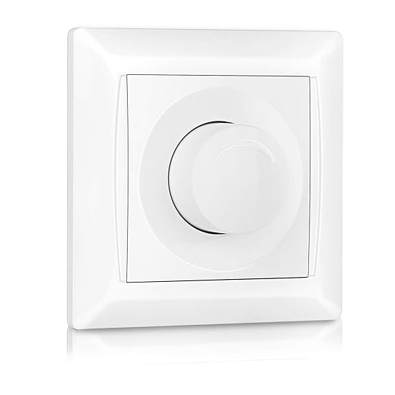LED Dimmer bis 650W,200-240V AC stufenloser Helligkeitsregler auch Drehdimmer für Wechselschaltungen und herkömmliche Leuchtmittel geeignet, weiss(Flat 228301)