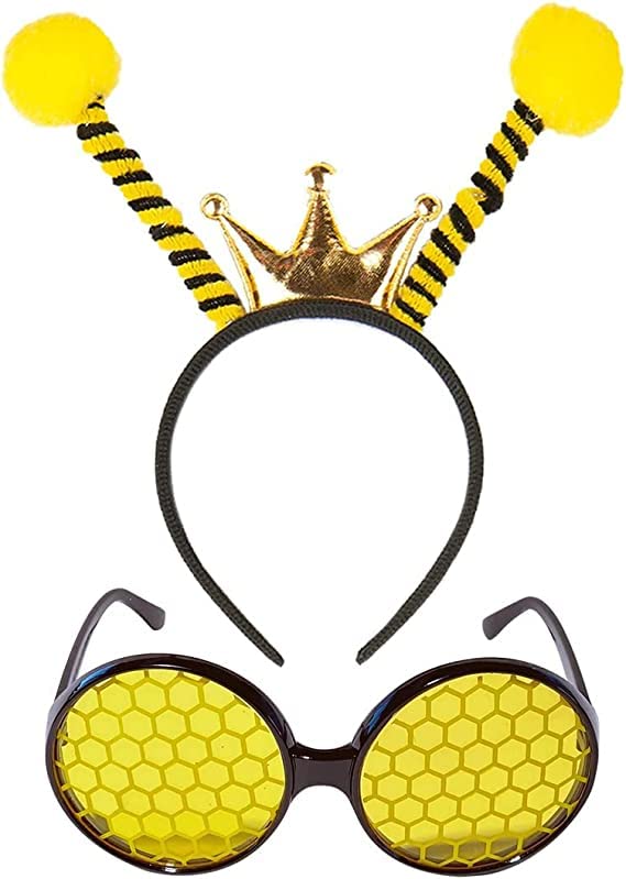 Otcmuky Bee Headband and Glasses Set Bee Antenna Headband Eyeglasses Costume Accessories Cosplay Party Favors for Women Men Kids
