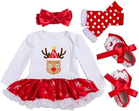 MXCZ Baby-Girls Long Sleeved Dress Cotton Christmas Suit(4pcs)
