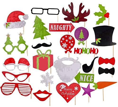 Musumer Christmas Photo Booth Props, DIY Photo Booth Prop Kit, Pack of 27 Pcs, Birthday Holiday Wedding Christmas New Year Party Decorations Supplies