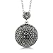 Gem Stone King Sterling Silver Round Marcasite Pendant Necklace With Black Diamond Accent On 18 Inch Chain