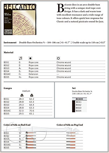 Thomastik-Infeld BC63 Belcanto Double Bass Strings, Single A String, BC63, 3/4 Size, Rope Core Chrome Wound