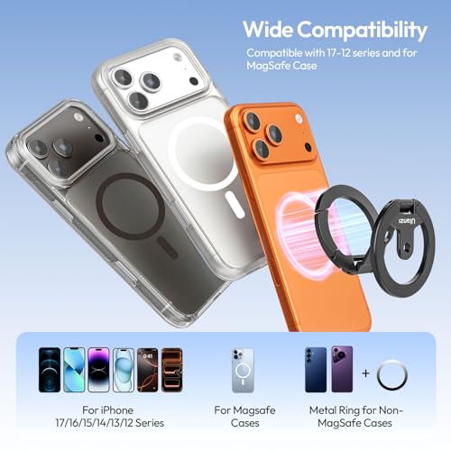 ULANZI MA02 Dual Magnetic Ring Phone Grip Stand, Aluminum for MagSafe Gym Kickstand Compatible with iPhone 17-12 Series, Foldable Phone Tripod Mount with 1/4" Screw for Live Streaming Vlog