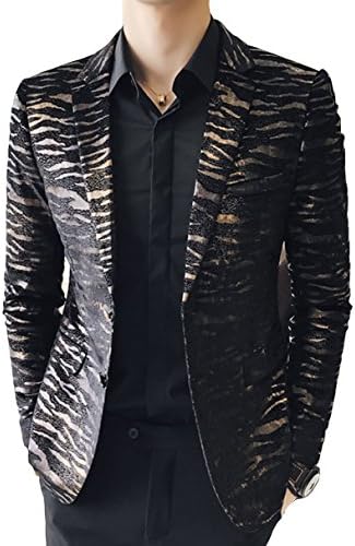 OUYE Men's Golden Leopard 2 Button Casual Blazer