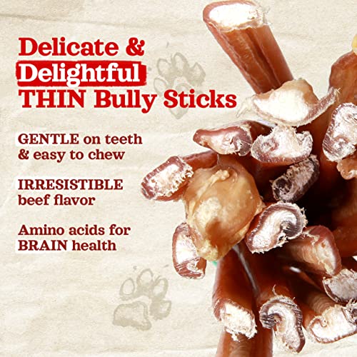 Natural Farm Thin Bully Sticks (6 Inch, 25 Pack), Natural Dog Dental