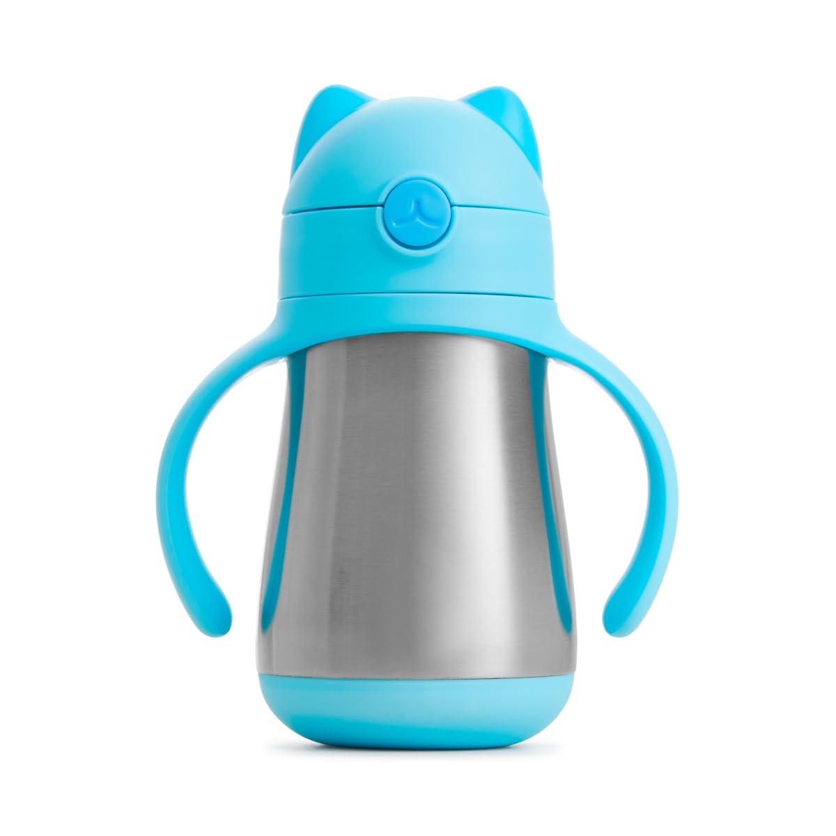 Munchkin Stainless Steel Straw Cup, Cool Cat Design, Insulated Double Walled Beaker for Kids, Toddler Sippy Cup for Babies 18+ Months, Drinking Bottle with Straw, Hot/Cold Drinks - Blue (8oz/237ml)