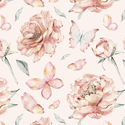 Safiyya Peel and Stick Wallpaper Floral Pink Wallpaper Pink Peony Contact Paper Removable Self Adhesive Wall Paper for Bedroom Bathroom 197''×17.3" at Amazon