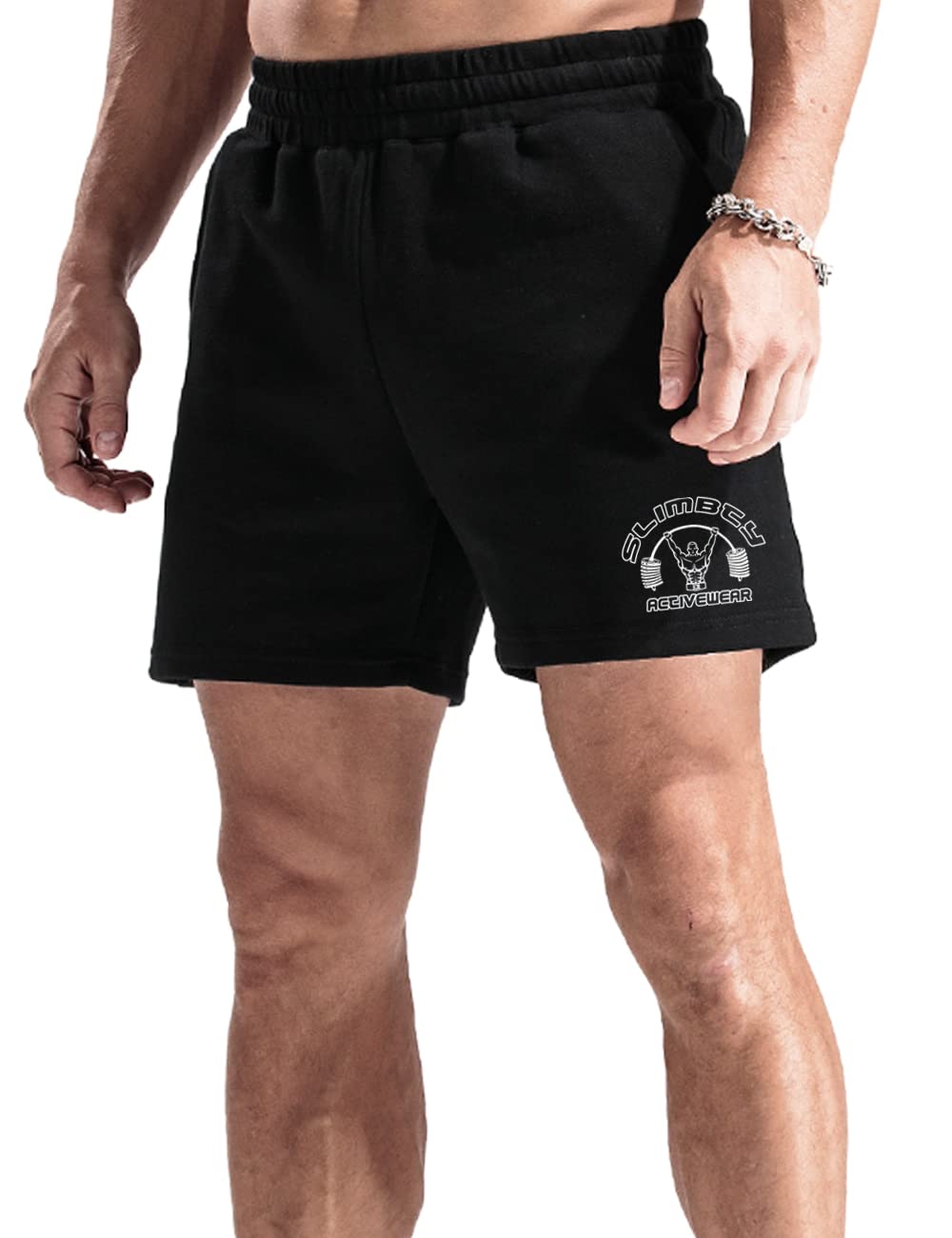 Men's Sport Bodybuilding Shorts 5" Inseam Inside Drawstring Closure Black L