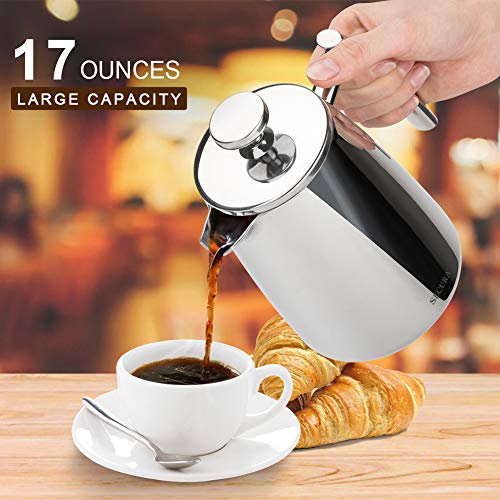 Secura French Press Coffee Maker, 17Ounce, 18/10 Stainless Steel