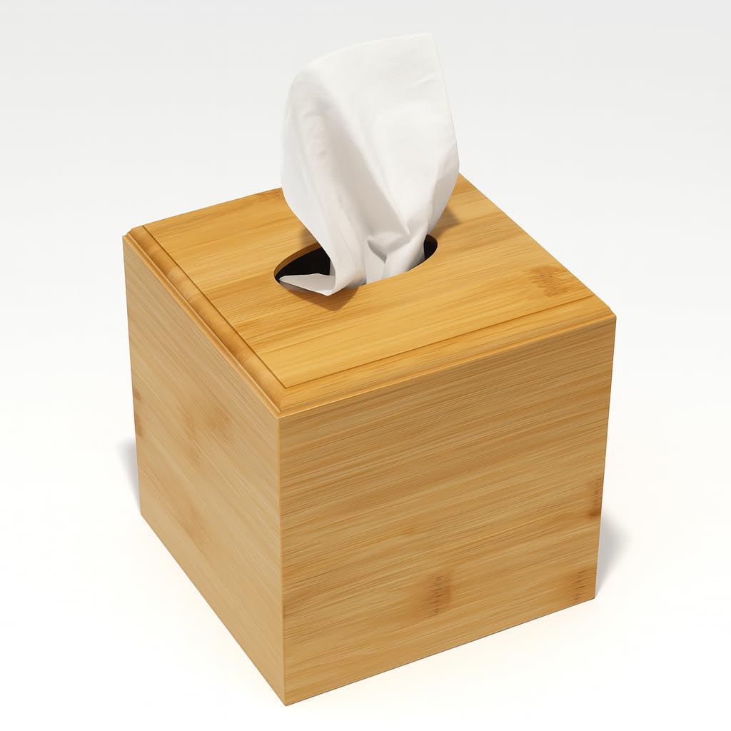 Photo 1 of Tissue Box Cover Square for Kleenex - Handmade Tissue Holder for Tabletops, Bathroom, Office & Modern Farmhouse Decor - Decorative Bamboo Tissue Box Cover with Universal Fit?
