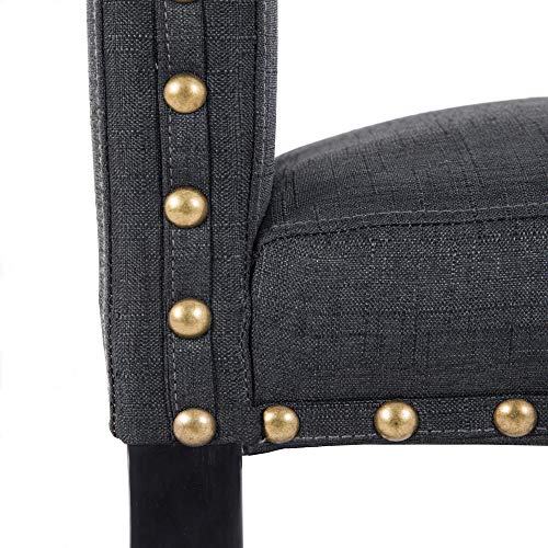GOTMINSI Nailhead 24" Counter Height Stools Upholstered Bar Stools with Solid Wood Legs, Set of 2 (Charcoal) - Thumbnail 6