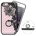 JAZ Finger Ring Stand case, Ultra Thin Hard PC Back [3D Relief Sculpture][Silicone]Case Cover With 360 Rotating Ring Grip/Stand Holder/Shockproof For iPhone 7Plus(Black)(big flowers)