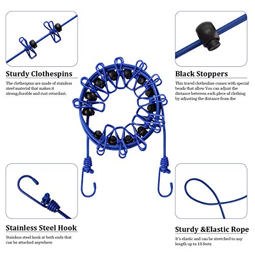 XUCOO Portable Travel Clothesline with Clothespins Easy to Carry and