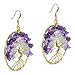 AeraVida Eternal Tree of Life Purple Fluorite Green Quartz Stone Branch Brass Dangle Earrings |Purple Earrings | Tree of Life Gifts for Women | Brass Earrings