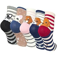 Chalier 5 Pairs Womens Cute Dog Patterned Animal Socks Colorful Funny Casual Cotton Novelty Crew Socks(Dog Socks 4)