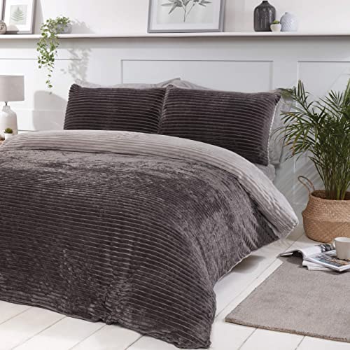 Sleepdown 5056242740926 Ensemble de Housse de Couette, Polaire, Gris, King