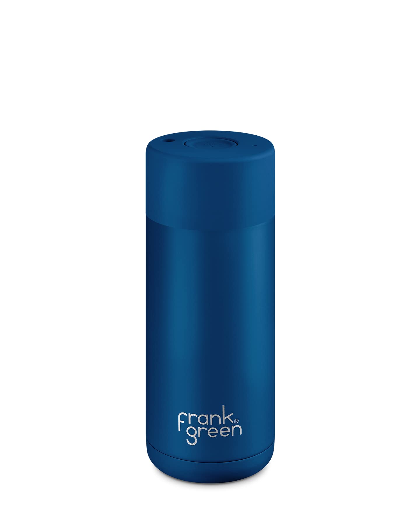frank green Insulated Travel Mug for Cold Or Hot Drinks - 475ml/16oz Reusable Coffee Cup with Push-Button Lid, Ceramic Lined, Triple Wall Vacuum - Deep Ocean Blue