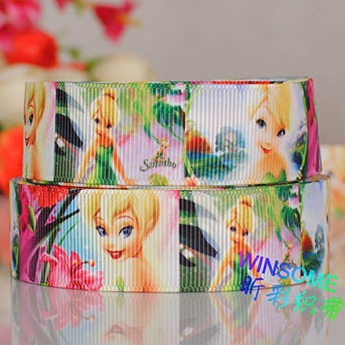 10 Yards 7/8 Inch Flower Tinkerbell Fairies Princess Cartoon Printed Gift Grosgrain Ribbon #409174