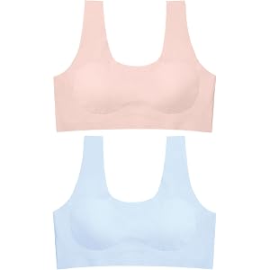 DRMYDRM Seamless Training Bras for Girls 10-16, Wireless No-Show Bra with Removable Ultra-Thin Breathable Pads, Multipack S-X