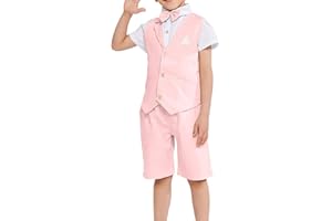 LOLANTA Summer Boys Suit Dress Clothes Kids Wedding Ring Bearer Outfit 4Pcs Shirt Vest Shorts Set