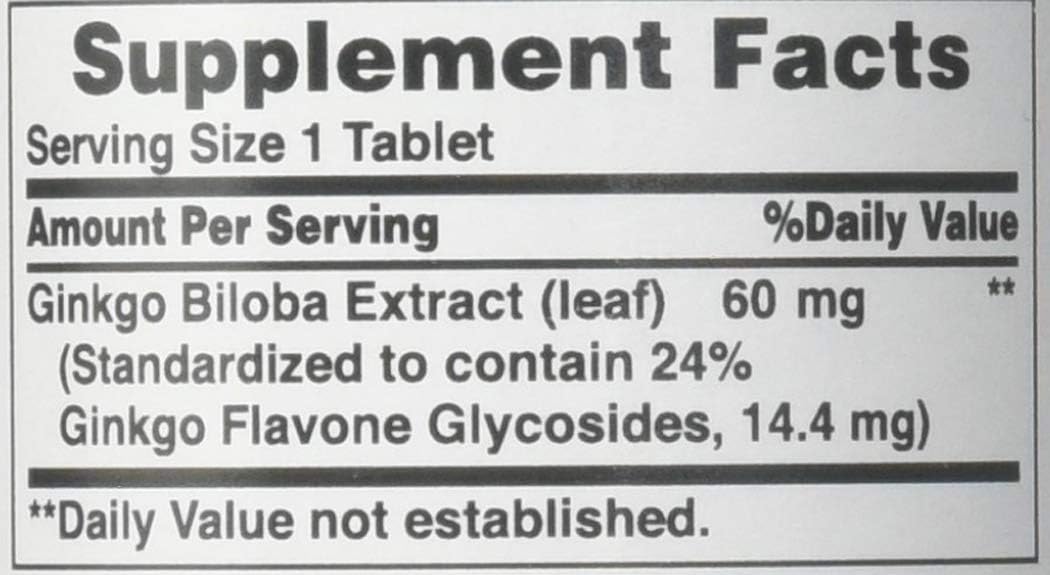 Puritans Pride Ginkgo Biloba Standardized Extract 60 mg Tablets, 120 Count: Health & Personal Care
