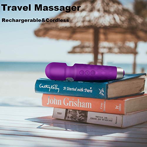 Upgraded Powerful Vibrate Wand Massager Cordless, Rechargeable with 20 Magic Vibration Modes, Whisper Quiet, Waterproof, Handheld Personal Massager for Neck Shoulder Back Body Massage, Sports Recovery