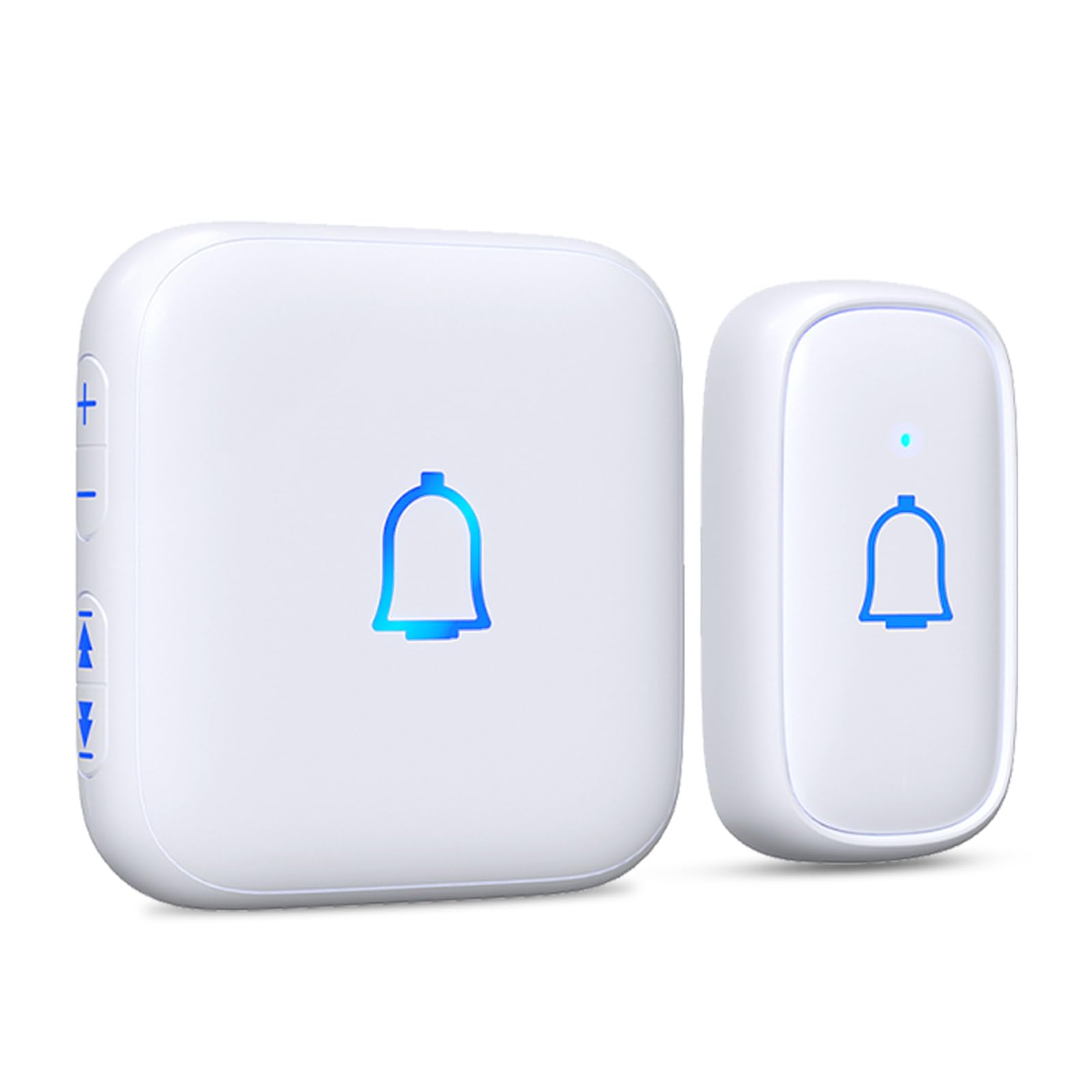 ワイヤレスチャイム IP66防水防塵 玄関チャイム 送信機電池式 受信機コンセント チャイム ワイヤレス ドアベル 呼び鈴 工事不要 300M無線範囲 音と光で呼び出し 簡易チャイム 大音量 メモリ機能 60種以上チャイム音 LED提示 7段階音量調節 増設可能 無線 玄関 室内 (1送信機+1受信機) の商品画像